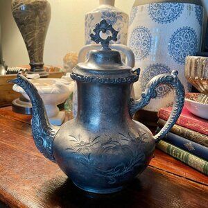 Antique Silverplate Teapot Primitive Farmhouse Decor Biggins Rodgers Quadruple